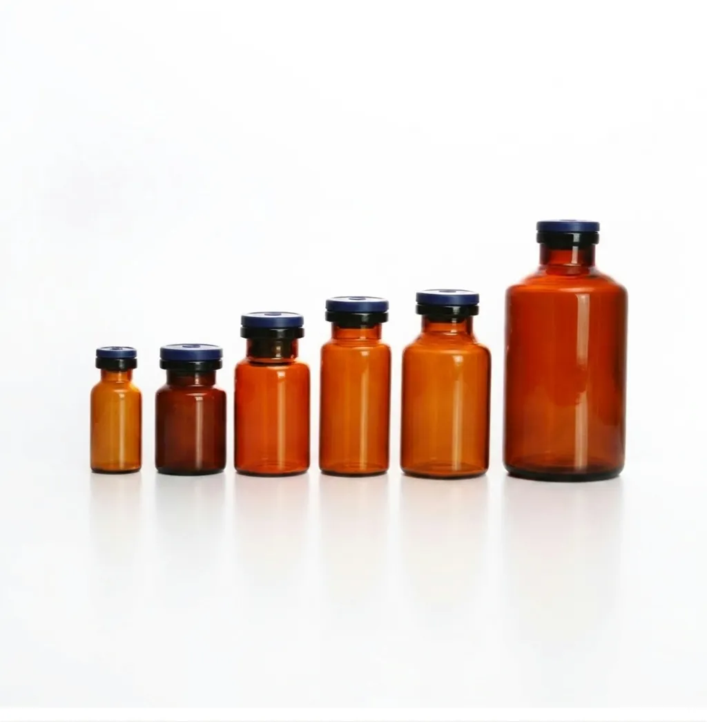 Amber scientific glass vials with stopper components