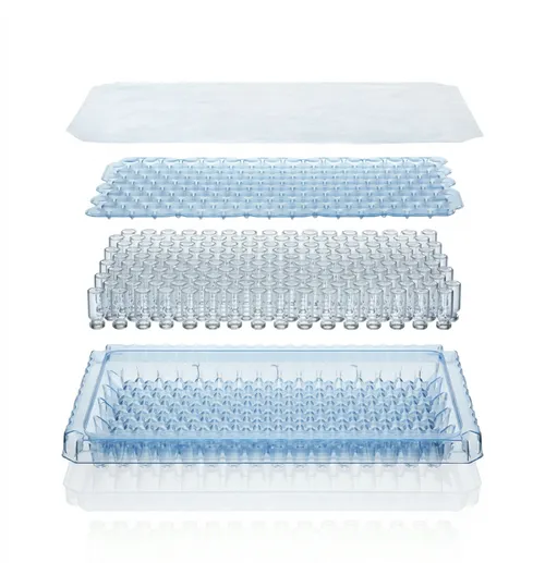 Exploded view of a nested ready-to-use vial tray