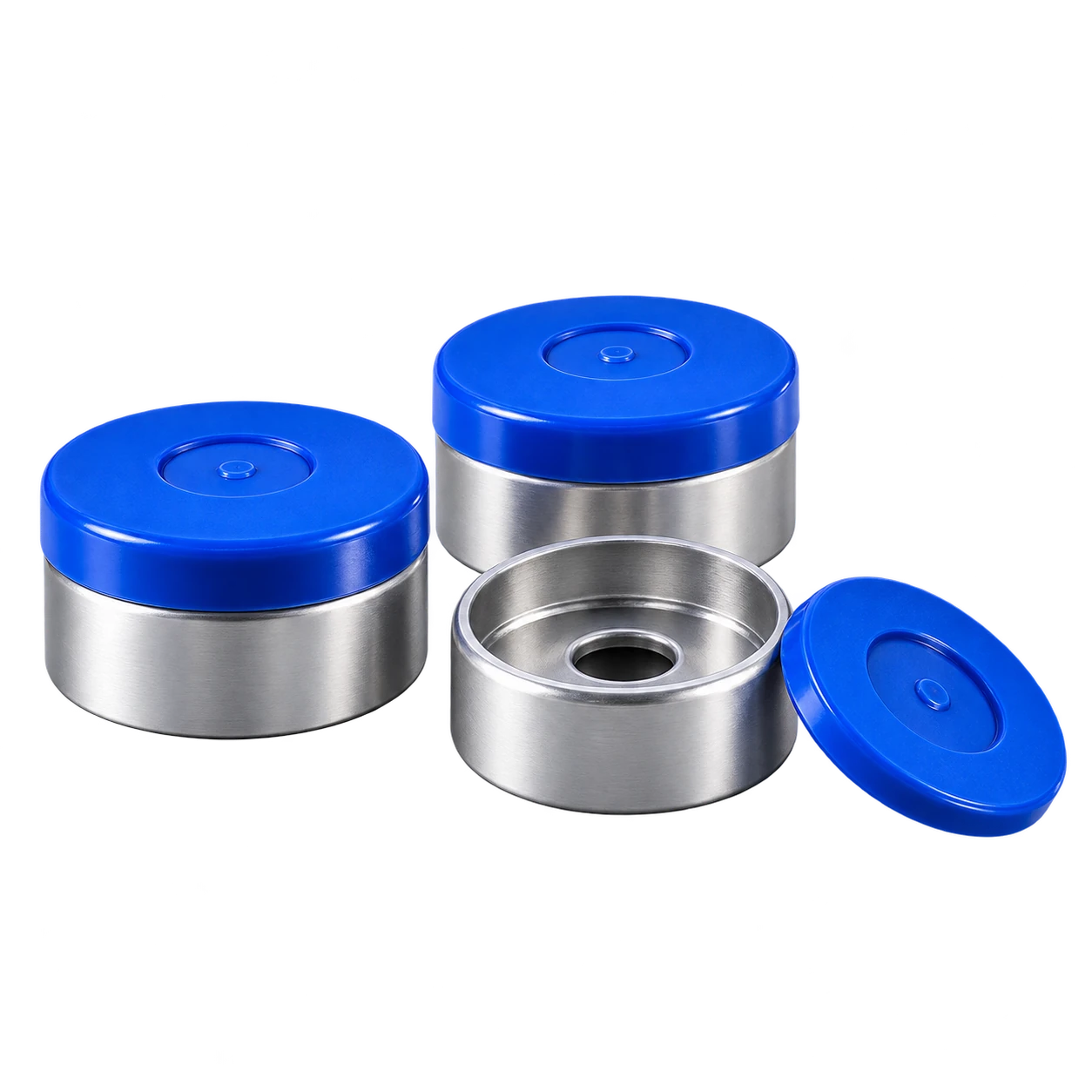 Blue flip-off seals and aluminum caps